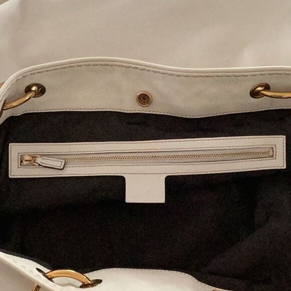 GUCCI OFF WHITE LEATHER LARGE TOTE SHOULDER BAG GOLD HEARTS GROMMET EMBELLISHED - Picture 7 of 13